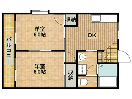 テトラハウス(2DK/1階)の間取り写真