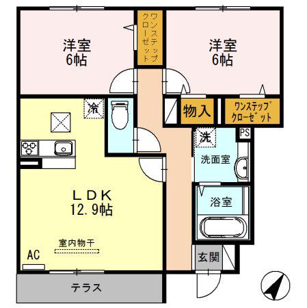コンフォート大伴(2LDK/1階)の間取り写真