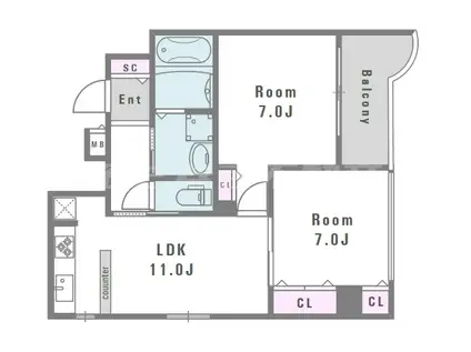 GRAZIO日本一(2LDK/9階)の間取り写真