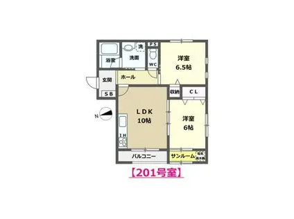 アンムート(2LDK/2階)の間取り写真