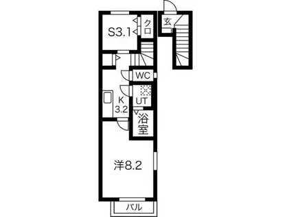 ソワサントゥ ディス長田町A(1SK/2階)の間取り写真