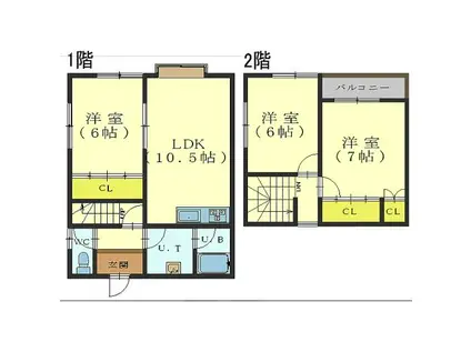 美原5丁目メゾネット(3LDK/1階)の間取り写真
