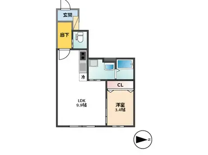 スペース・ラルジュ御幸(1LDK/1階)の間取り写真