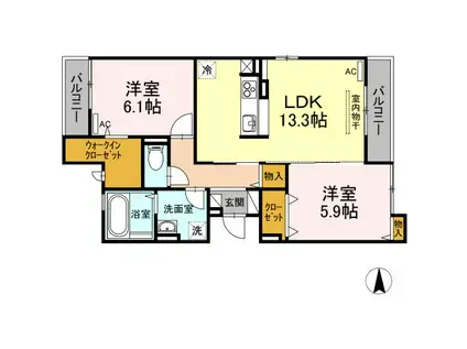 メゾン・ド・ベル伏石(2LDK/3階)の間取り写真