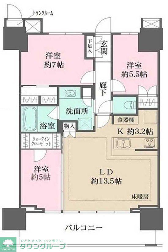 津田沼ザ・タワー(3LDK/37階)の間取り写真