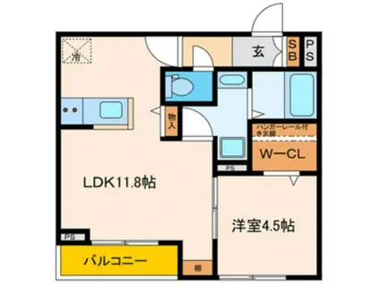 パセオプラシード連坊(1LDK/3階)の間取り写真