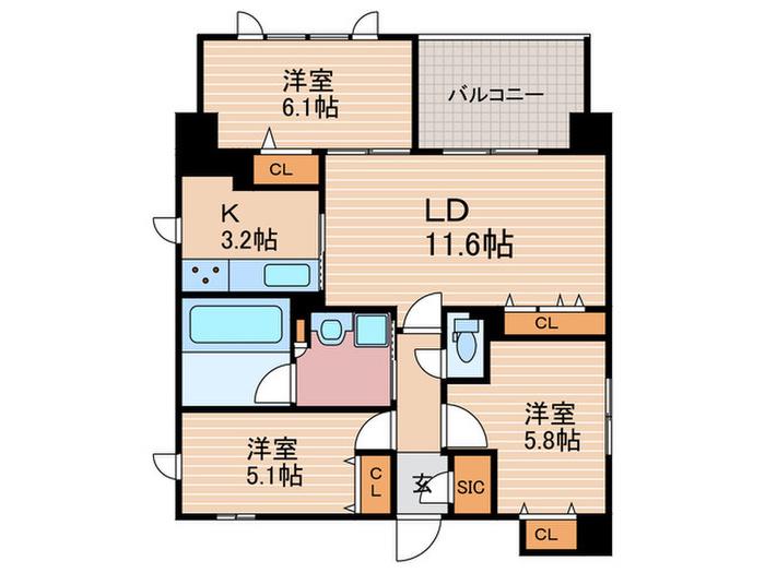 グランレブリー押小路高倉(3LDK/4階)の間取り写真