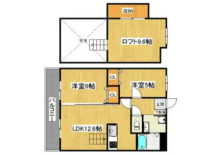 オリエンタルコート加布里駅前(2LDK/1階)の間取り写真