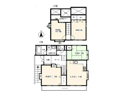 ＪＲ中央線 国分寺駅 徒歩16分 3階建 築31年(4LDK/2階)の間取り写真