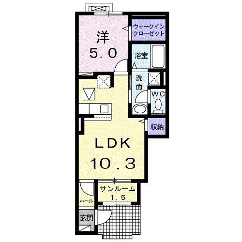 ミラノVI A(1LDK/1階)の間取り写真