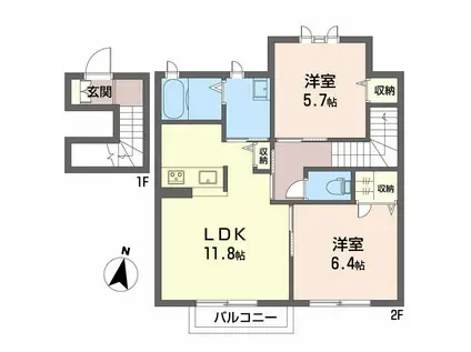 ＪＲ東海道本線 安倍川駅 徒歩14分 2階建 築13年(2LDK/2階)の間取り写真