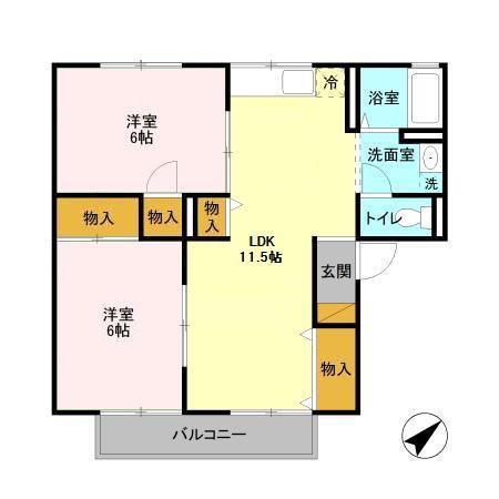 メープルハイム B(2LDK/1階)の間取り写真