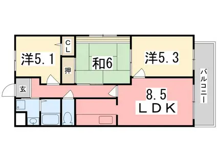 ハピネス見野(3LDK/2階)の間取り写真
