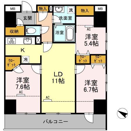 ロイヤルKJ(3LDK/14階)の間取り写真