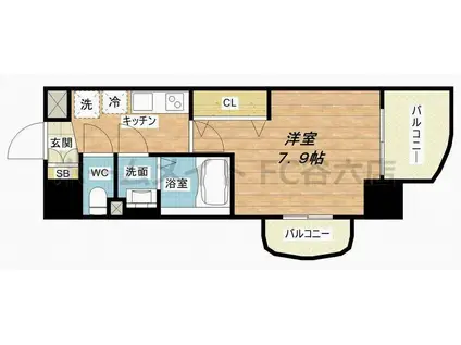 LUXE森之宮(1K/7階)の間取り写真