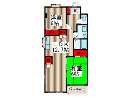細淵ハイツ(2LDK/4階)の間取り写真