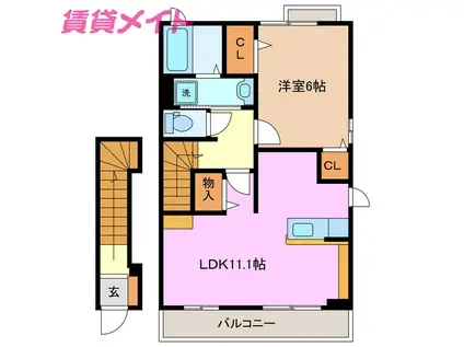 カーザ・ラッフィナート(1LDK/2階)の間取り写真