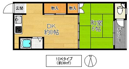 白鶴マンション(1DK/2階)の間取り写真