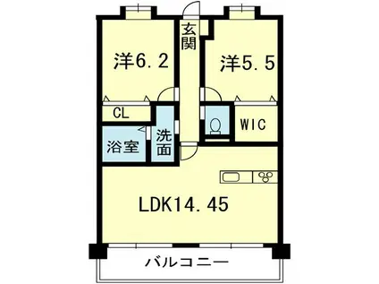 グラディート新町(2LDK/6階)の間取り写真