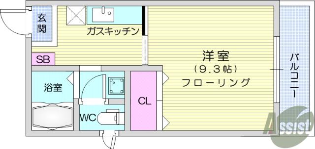 ディアス桜井Ⅲ(1K/2階)の間取り写真