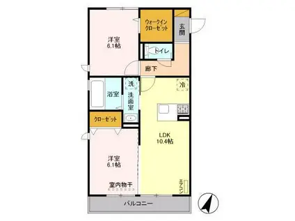 エスペランス名取(1LDK/1階)の間取り写真