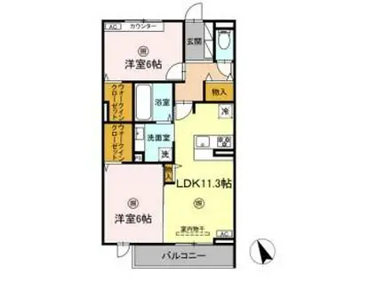 リアン朝霧(2LDK/3階)の間取り写真