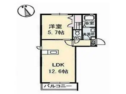 ラ・ヴィータ国富 弐番(1LDK/1階)の間取り写真