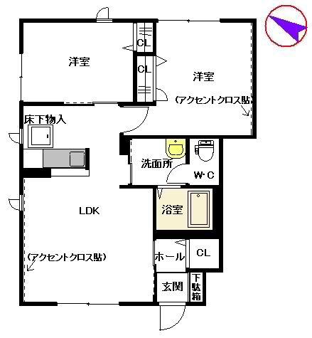 プリムローズ朽網(2LDK/1階)の間取り写真