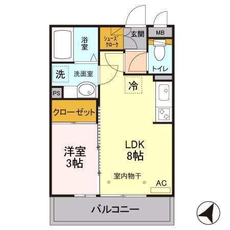 アンフルール(1LDK/2階)の間取り写真