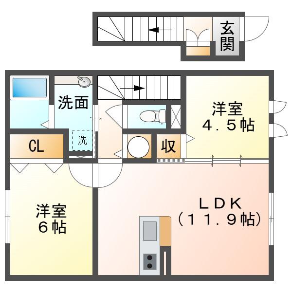 BE-WELL 苫小牧(2LDK/2階)の間取り写真