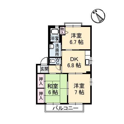 クレルバリュージュB棟(3DK/1階)の間取り写真