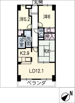 日本泉ビル(3LDK/11階)の間取り写真