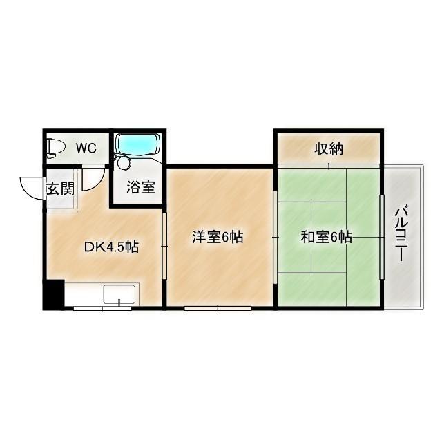 京阪本線 野江駅 徒歩3分 4階建 築36年(2DK/2階)の間取り写真