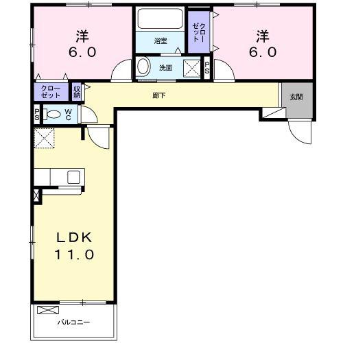 ブリヤン ヴィラ II(2LDK/2階)の間取り写真