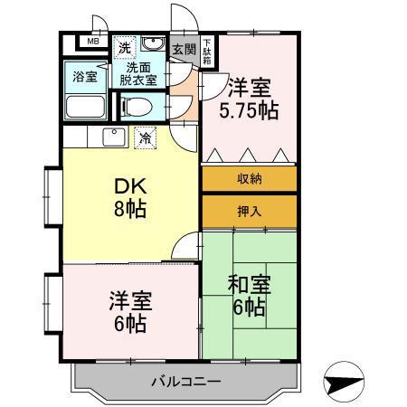 サンローゼ三島(3DK/2階)の間取り写真