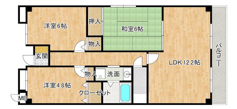 クレアール小松里(3LDK/4階)の間取り写真