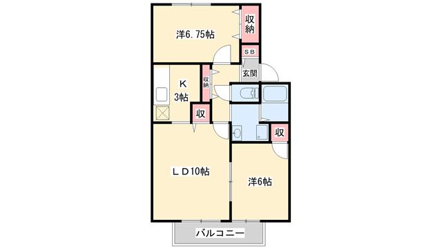 ハーベストウェル A棟(2LDK/2階)の間取り写真