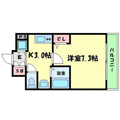 プレサンス難波南アーバニッシュ(1K/2階)の間取り写真