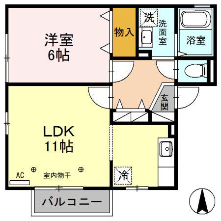 セジュール鶴田(1LDK/2階)の間取り写真