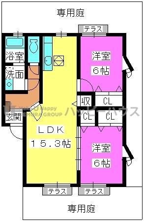 もくせい館(2LDK/1階)の間取り写真