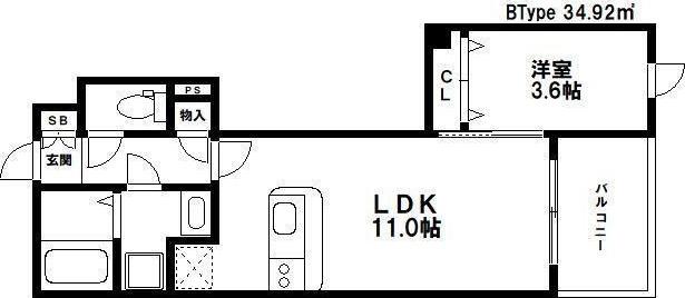 ルーチェ平尾(1LDK/3階)の間取り写真
