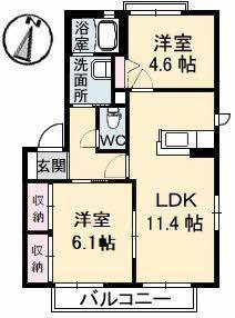 バリュージュKB棟(2LDK/1階)の間取り写真