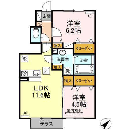 グランヴィア樹(2LDK/1階)の間取り写真