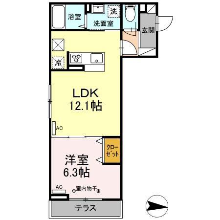 ヴィルソレイユ西荻II(1LDK/1階)の間取り写真