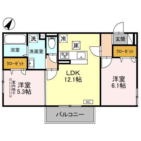 レーブ・クリエ(2LDK/1階)の間取り写真