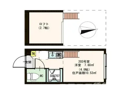 ハーモニーテラス下高井戸(ワンルーム/2階)の間取り写真