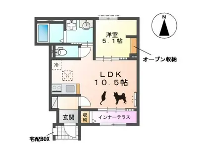 北名古屋市石橋アパート(1LDK/1階)の間取り写真
