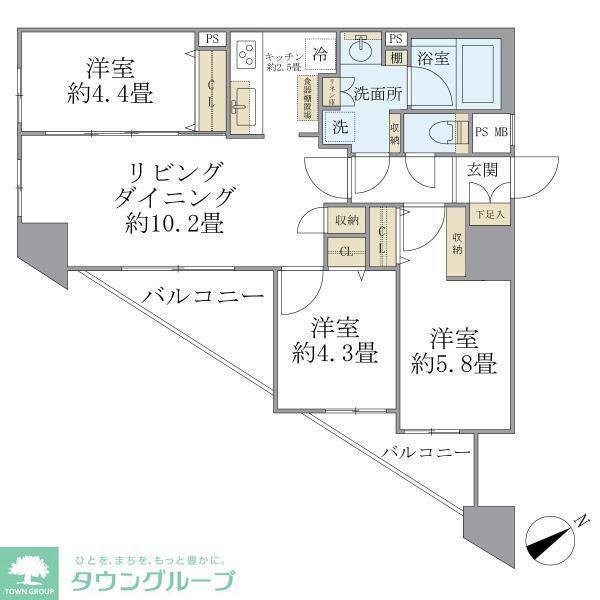 ロアール茅場町(3LDK/10階)の間取り写真