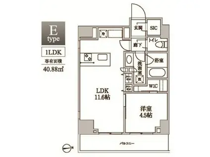 レジディア中延II 13階(1LDK/13階)の間取り写真