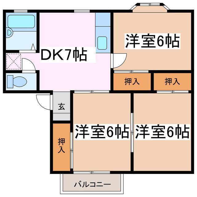 メゾンジュネス A棟(3DK/2階)の間取り写真